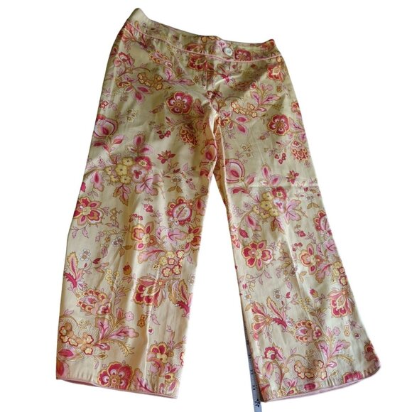 Harolds Floral Capri Pants Size 4 Beige Pink Flat Front Wide Leg Beachy Tropical - Picture 1 of 8